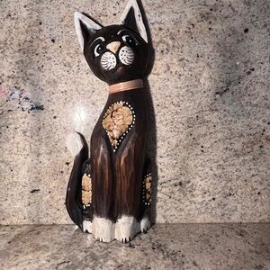 Hand Carved Wooden Cat Folk Art